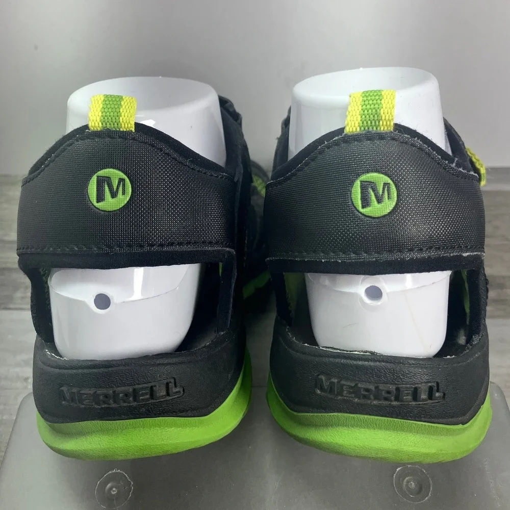 Merrell Boys Hydro Rapid Sandals Black Lime Green MY54843 Size 6M Leather Mesh